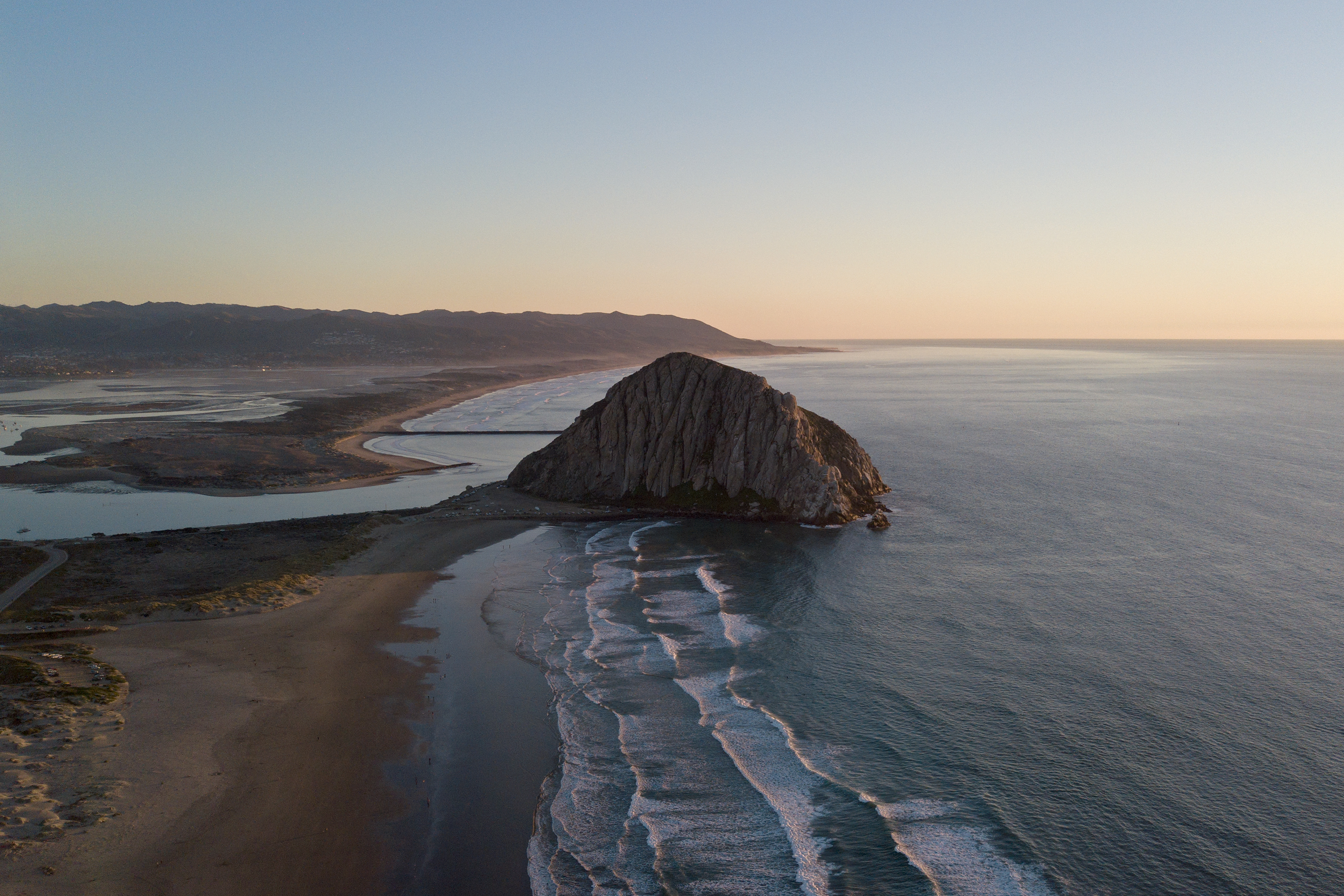 Aerial photo of Morro Rock and the bay