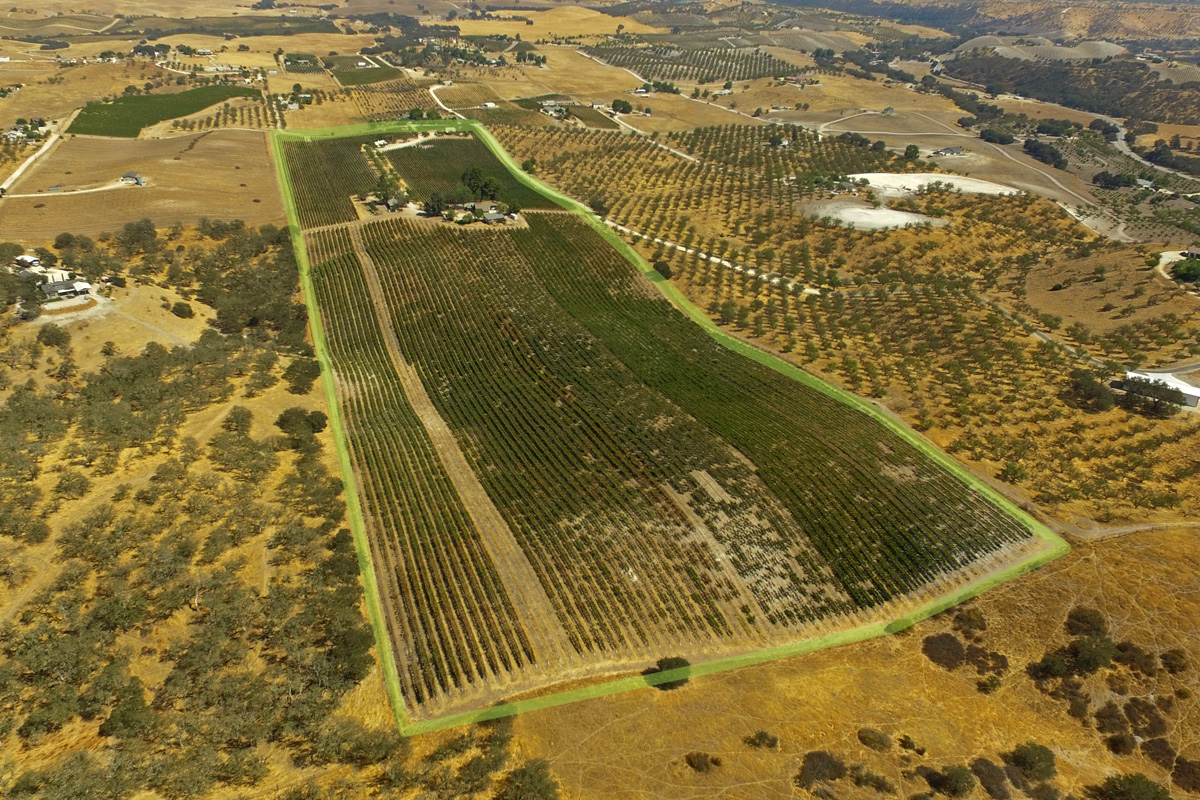 Drone photo of a Central Coast winery and surrounding hillside