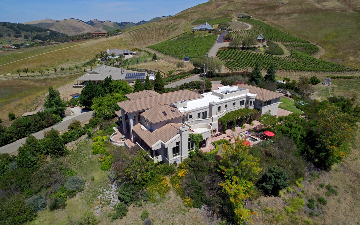 Aerial photo of a rural Arroyo Grande home and surrounding land