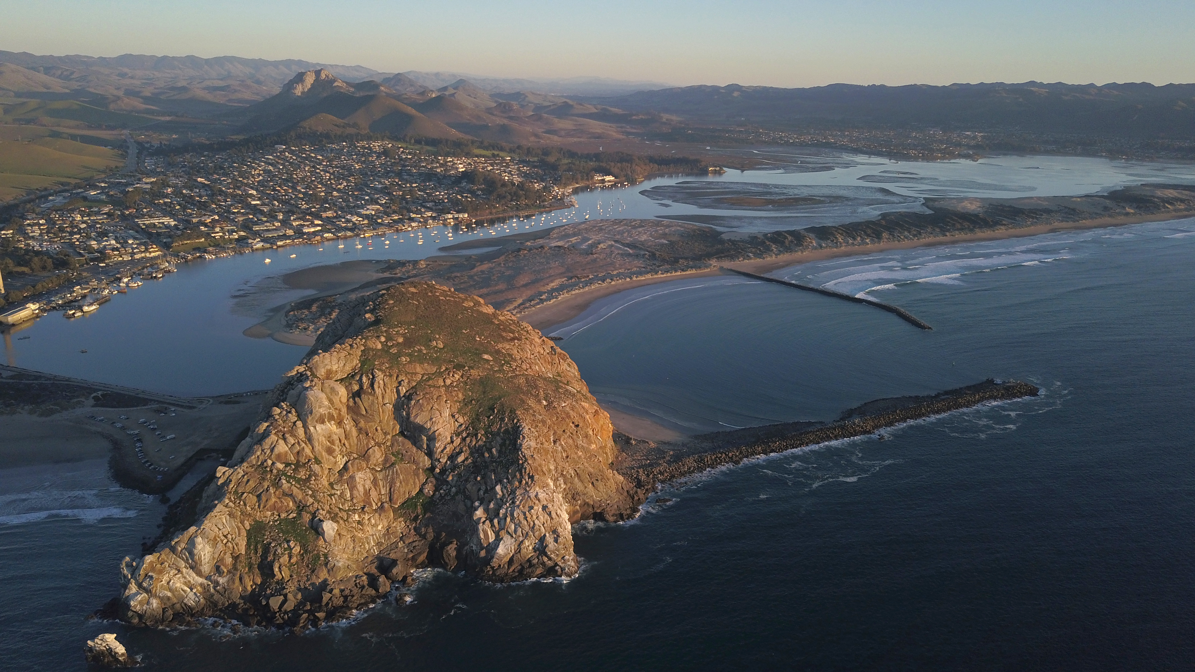 Aerial view of the jetty near Morro Rock